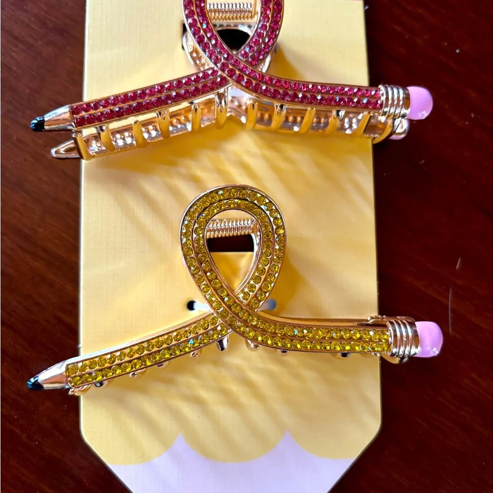 NWT Piper K pink and Yellow pencil Hair claw clips